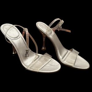 Marc Fisher Metallic Rose Gold Clear-Strap Stiletto Sandals